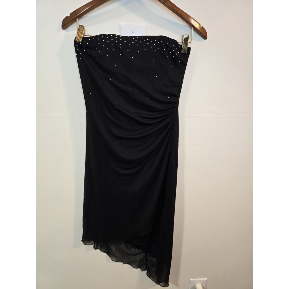 Charlotte Russe Black‎ Strapless Rhinestone Party Dress Asymmetrical Hem Y2K SM